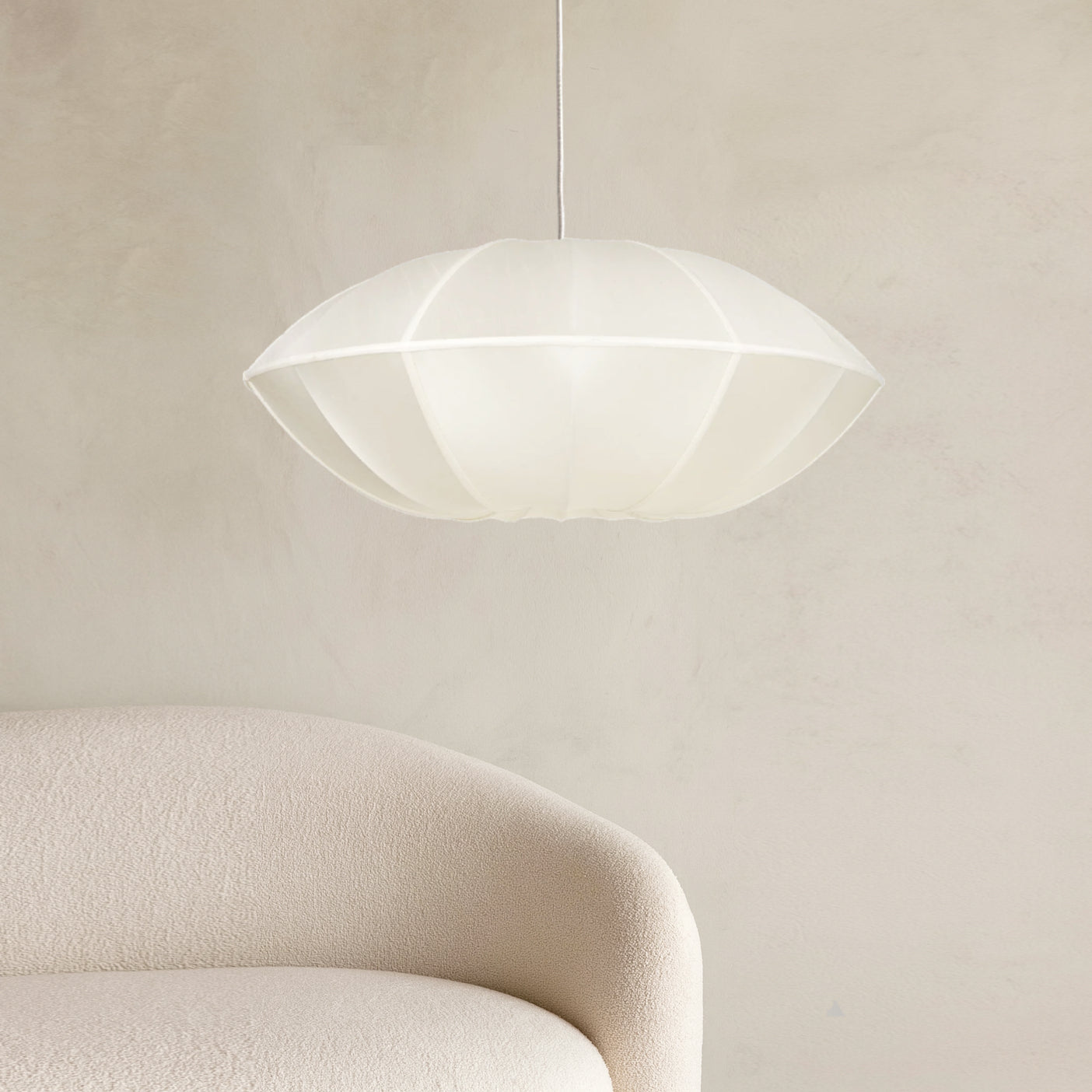 Disc Fabric Pendant Light - White