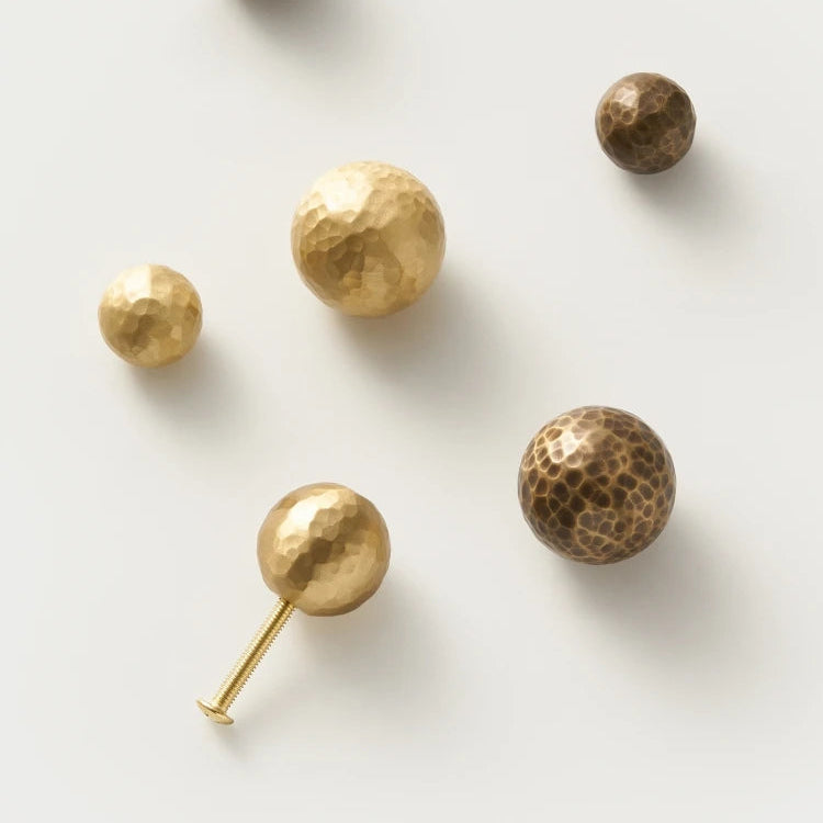 Hammered Brass Round Cabinet Knobs