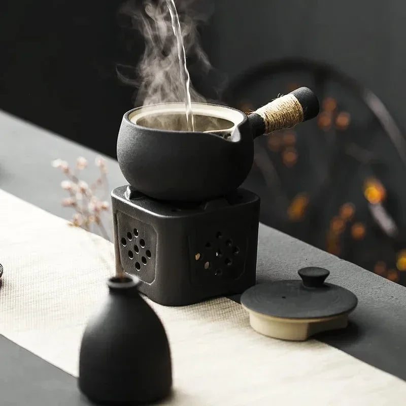 Black Ceramic Kyusu Teapot with Warmer