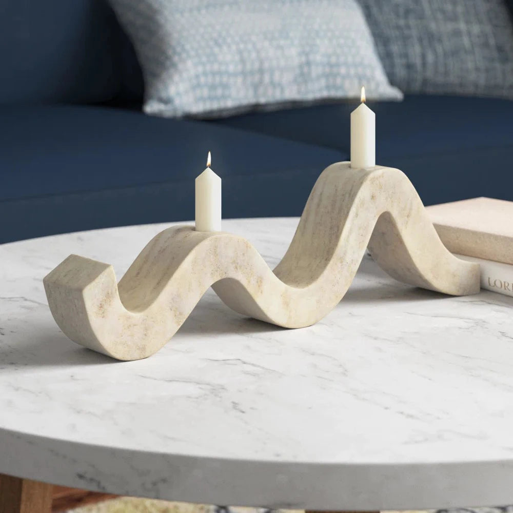 Travertine Wave Double Candle Holder
