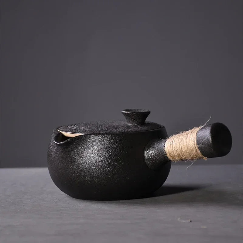Black Ceramic Kyusu Teapot with Warmer
