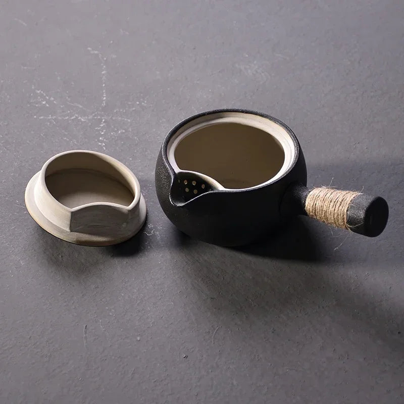 Black Ceramic Kyusu Teapot with Warmer