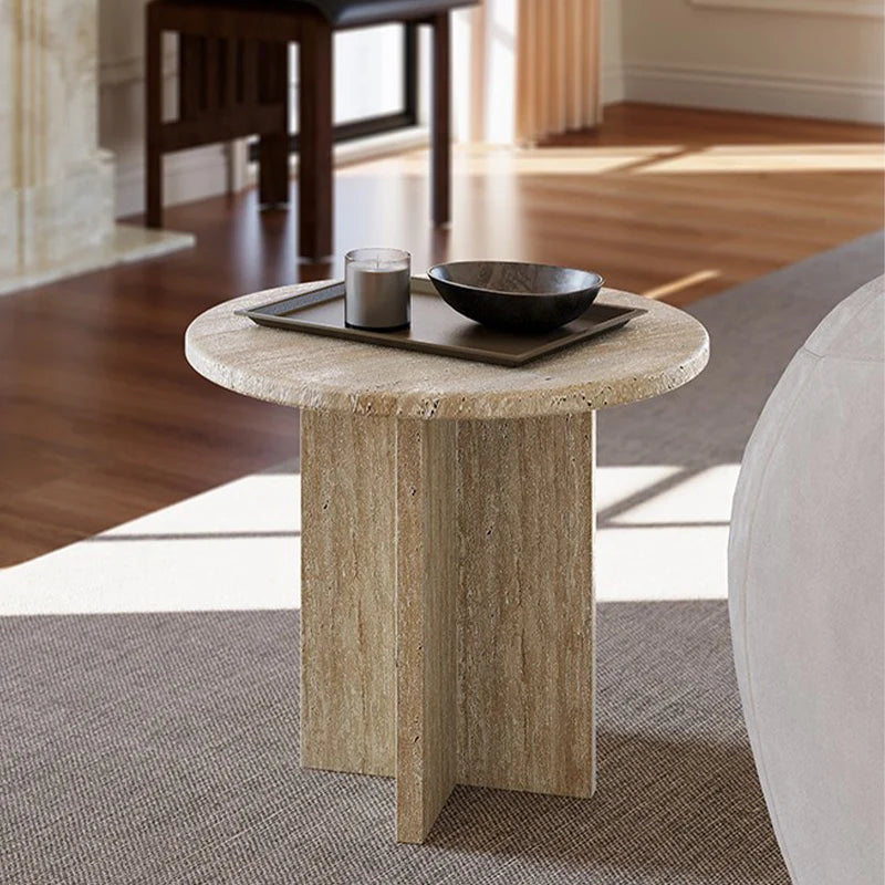 Classic Travertine Side Table – Moonlight Casa