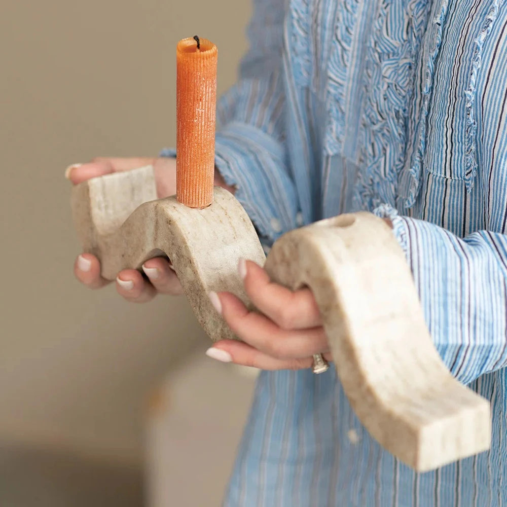 Travertine Wave Double Candle Holder