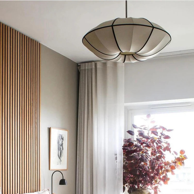 Disc Fabric Pendant Light - Black Trim