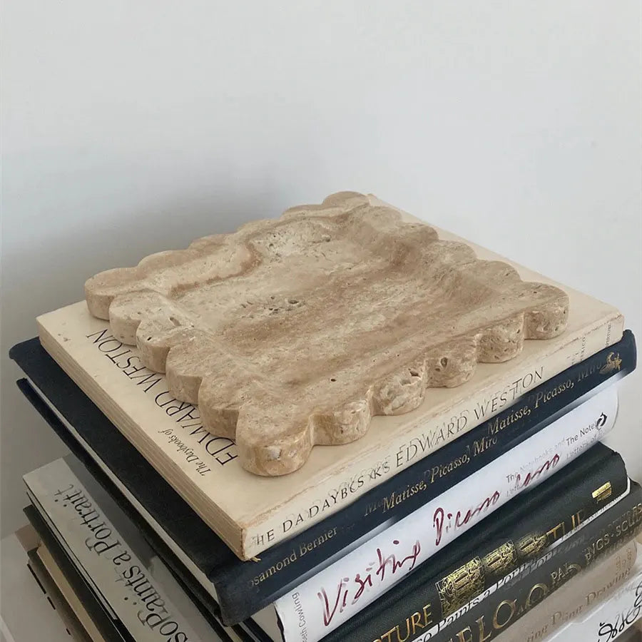 Scalloped Travertine Catch-all Dish