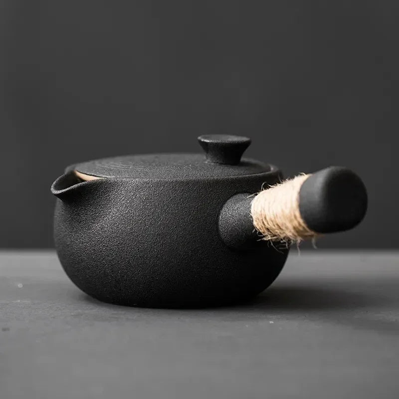 Black Ceramic Kyusu Teapot with Warmer