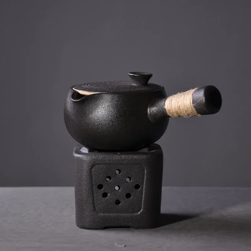 Black Ceramic Kyusu Teapot with Warmer