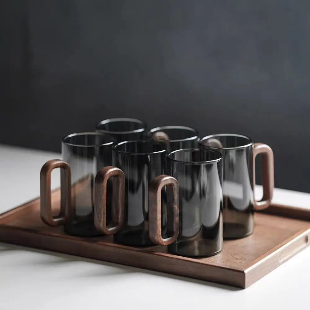 Smokey Glass & Wood Mug