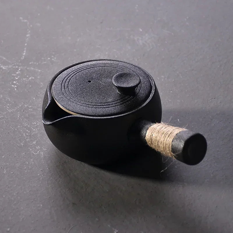 Black Ceramic Kyusu Teapot with Warmer
