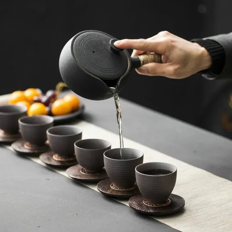 Black Ceramic Kyusu Teapot with Warmer