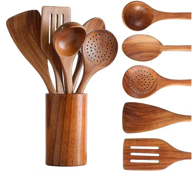 5pc Teak Cooking Kitchen Utencil Set