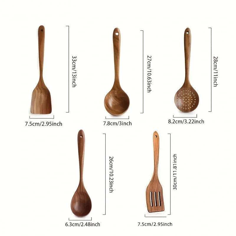 5pc Teak Cooking Kitchen Utencil Set