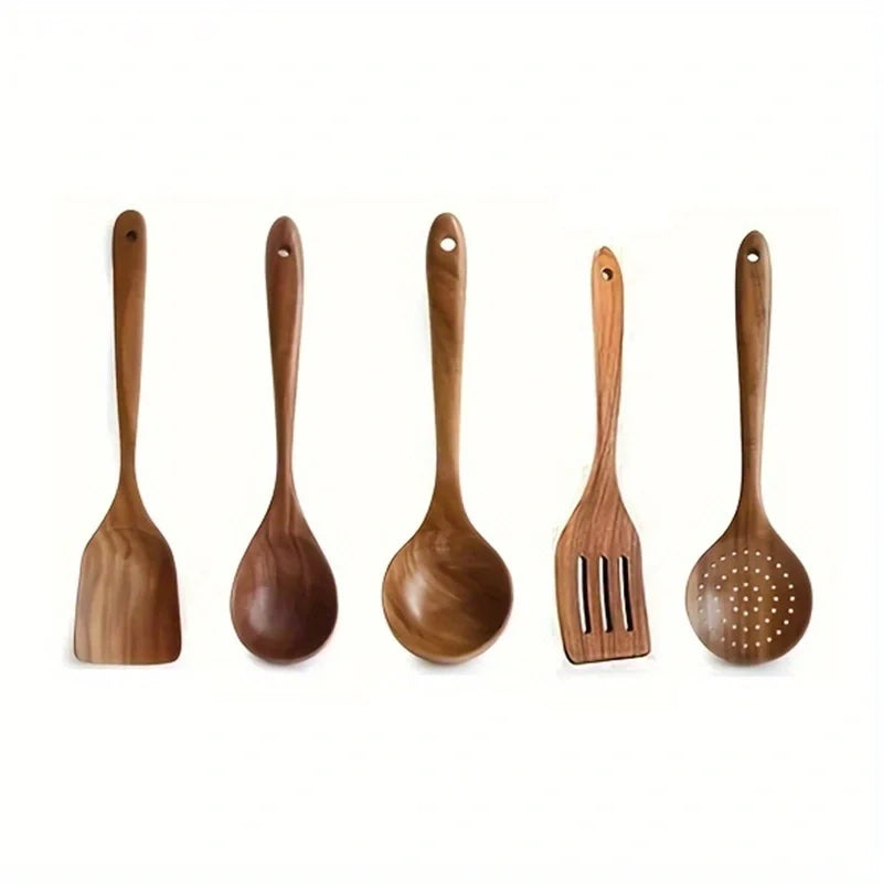 5pc Teak Cooking Kitchen Utencil Set