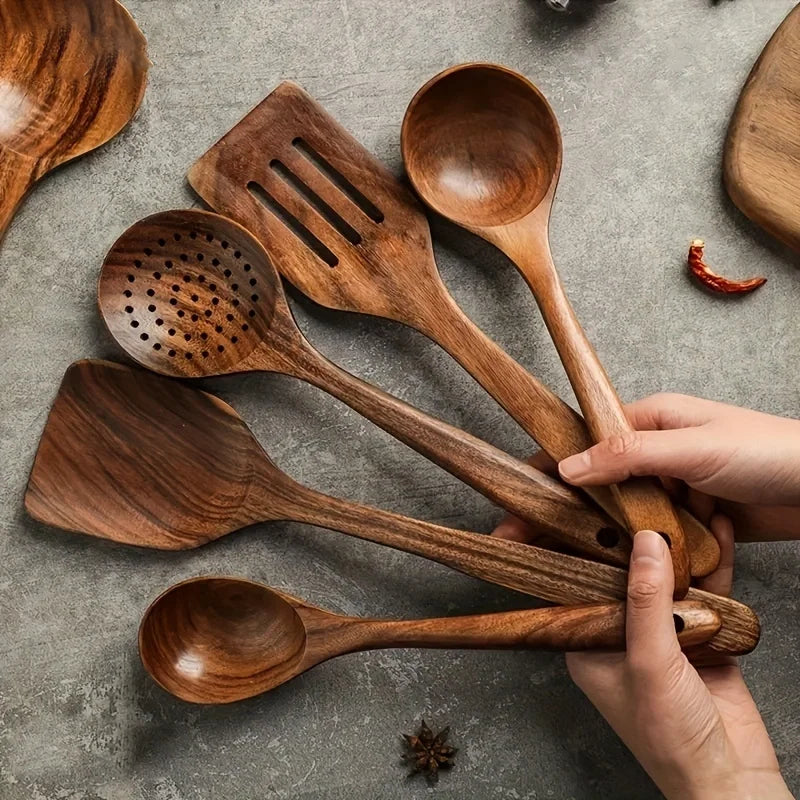 5pc Teak Cooking Kitchen Utencil Set