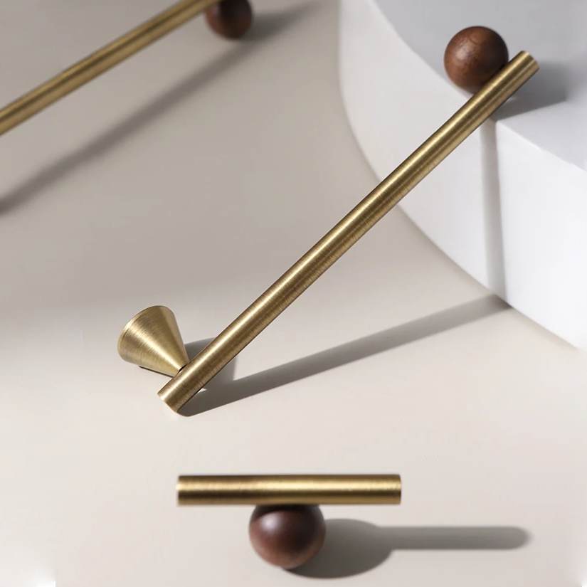 Brass and Walnut Cabinet Handle and Knob