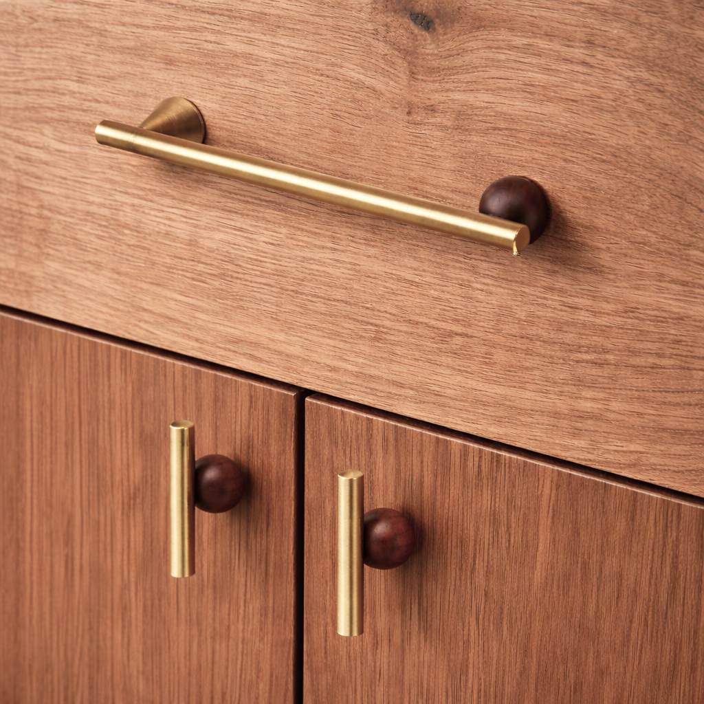 Brass and Walnut Cabinet Handle and Knob