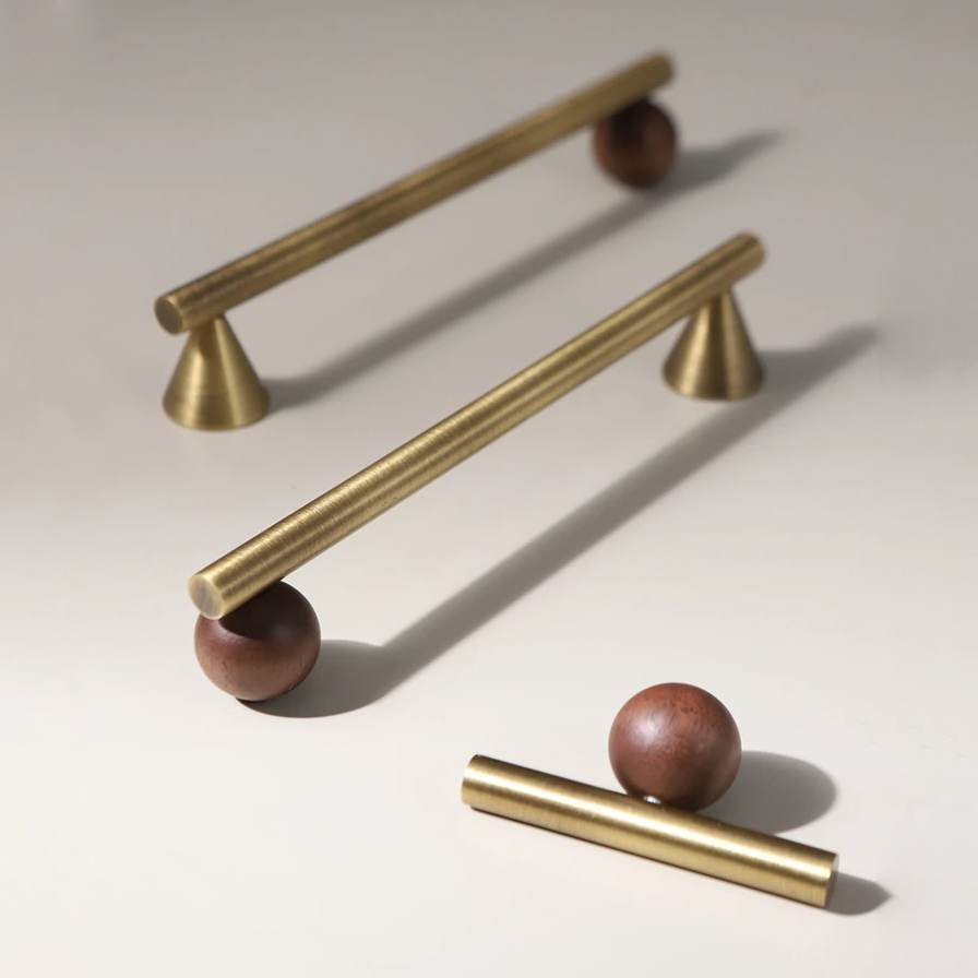 Brass and Walnut Cabinet Handle and Knob