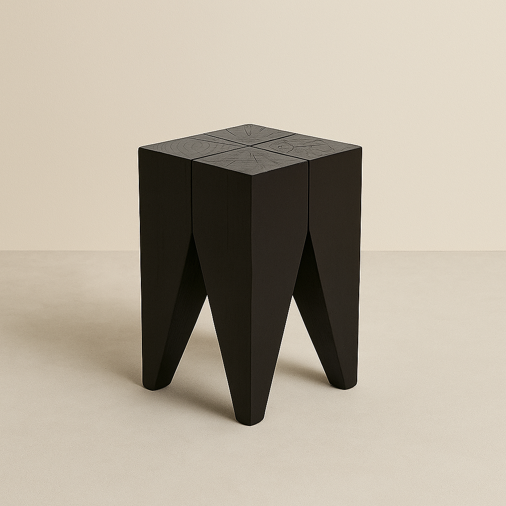 Carbonised Black Wooden Sculptural Plinth Side Table