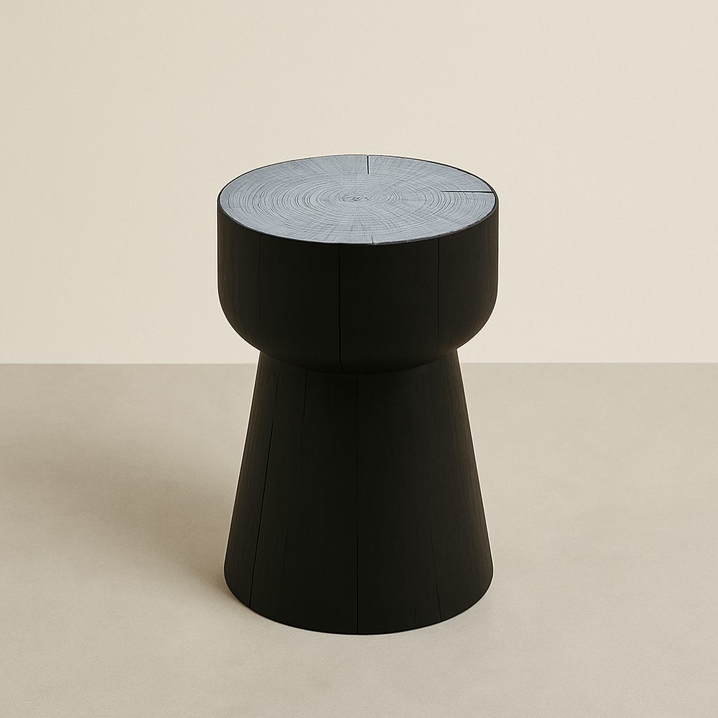 Carbonised Black Wooden Sculptural Plinth Side Table