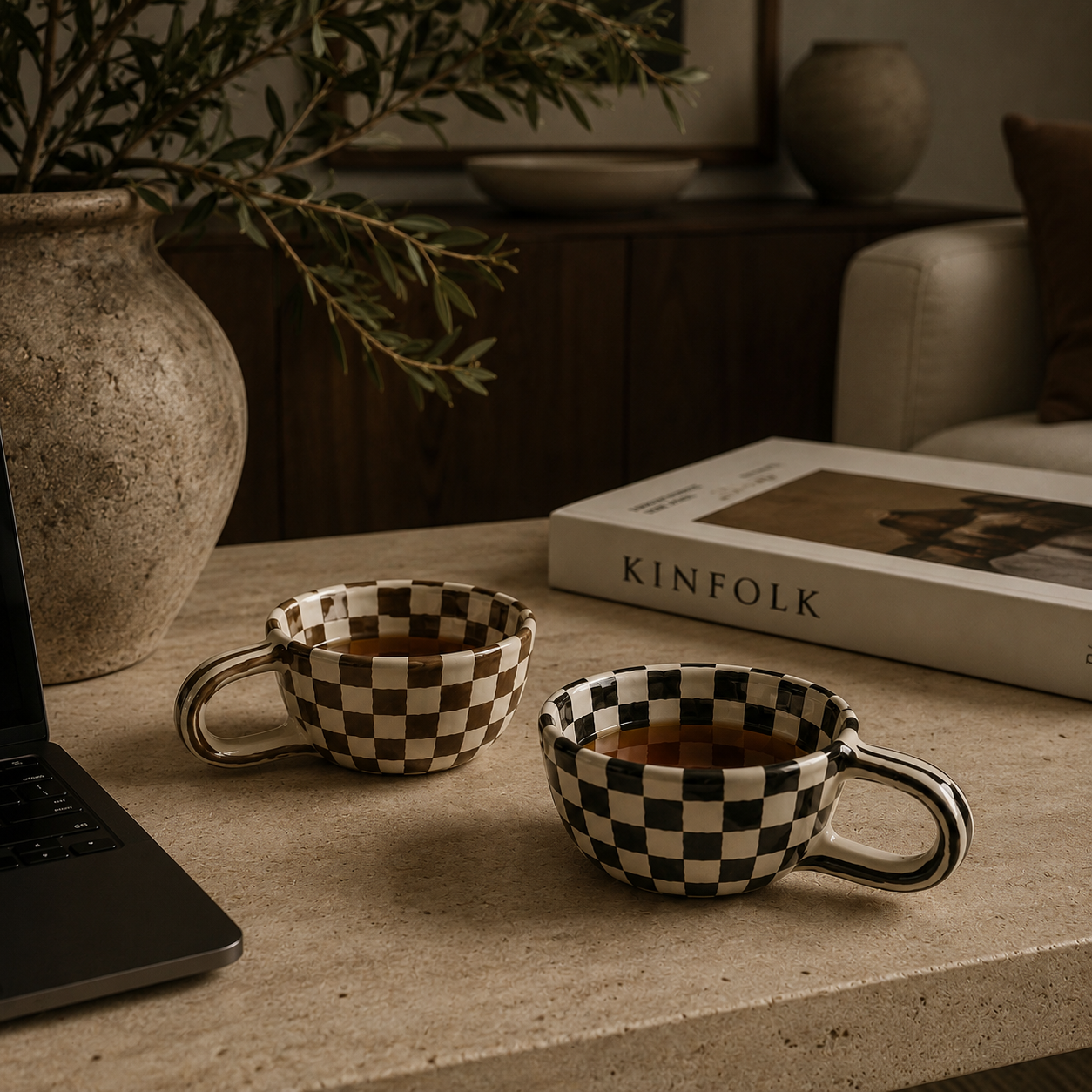 Checkered Ceramic Coffee Mug