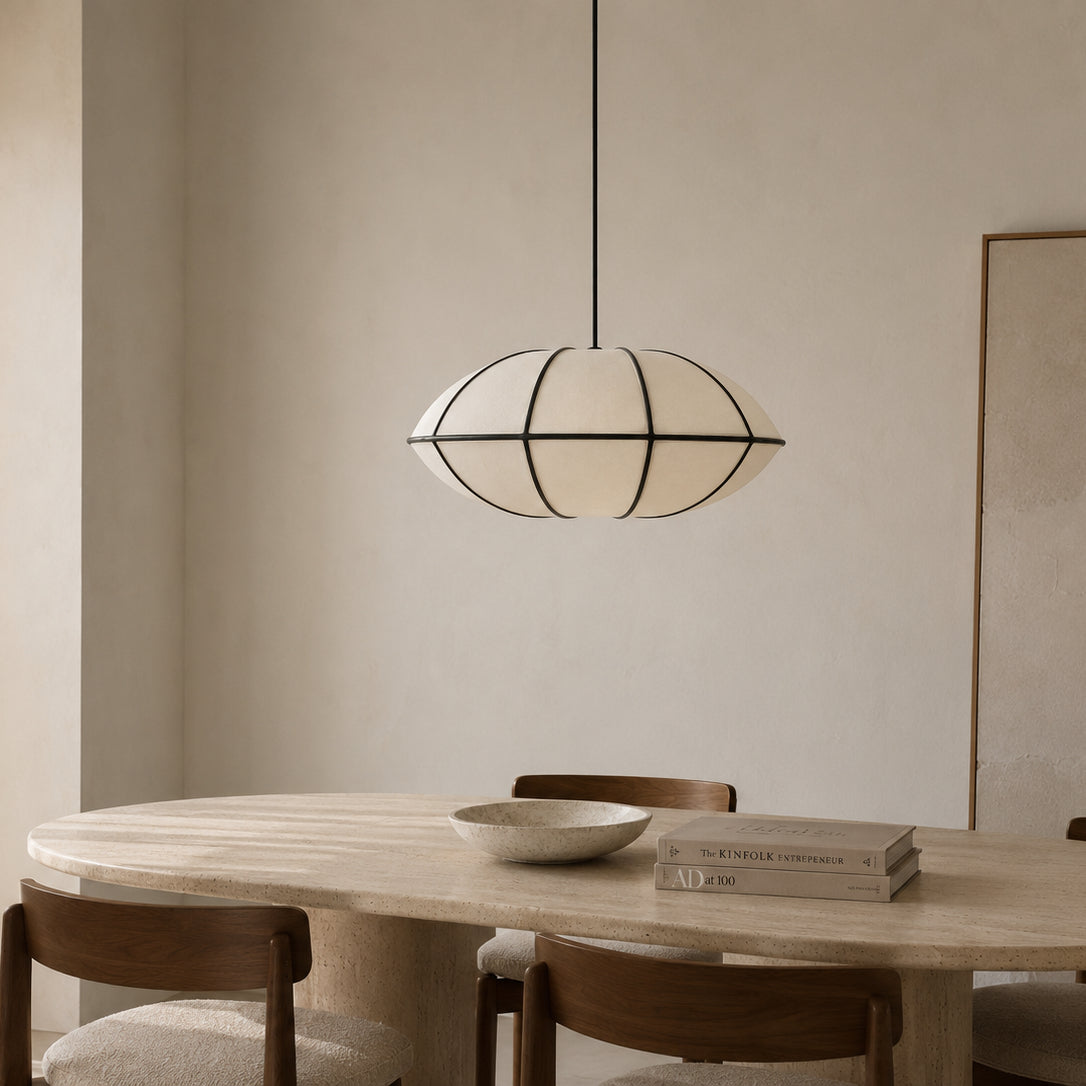 Disc Fabric Pendant Light - Black Trim