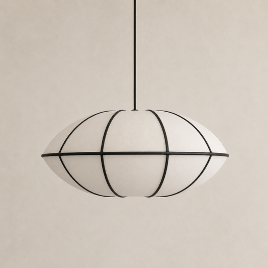 Disc Fabric Pendant Light - Black Trim
