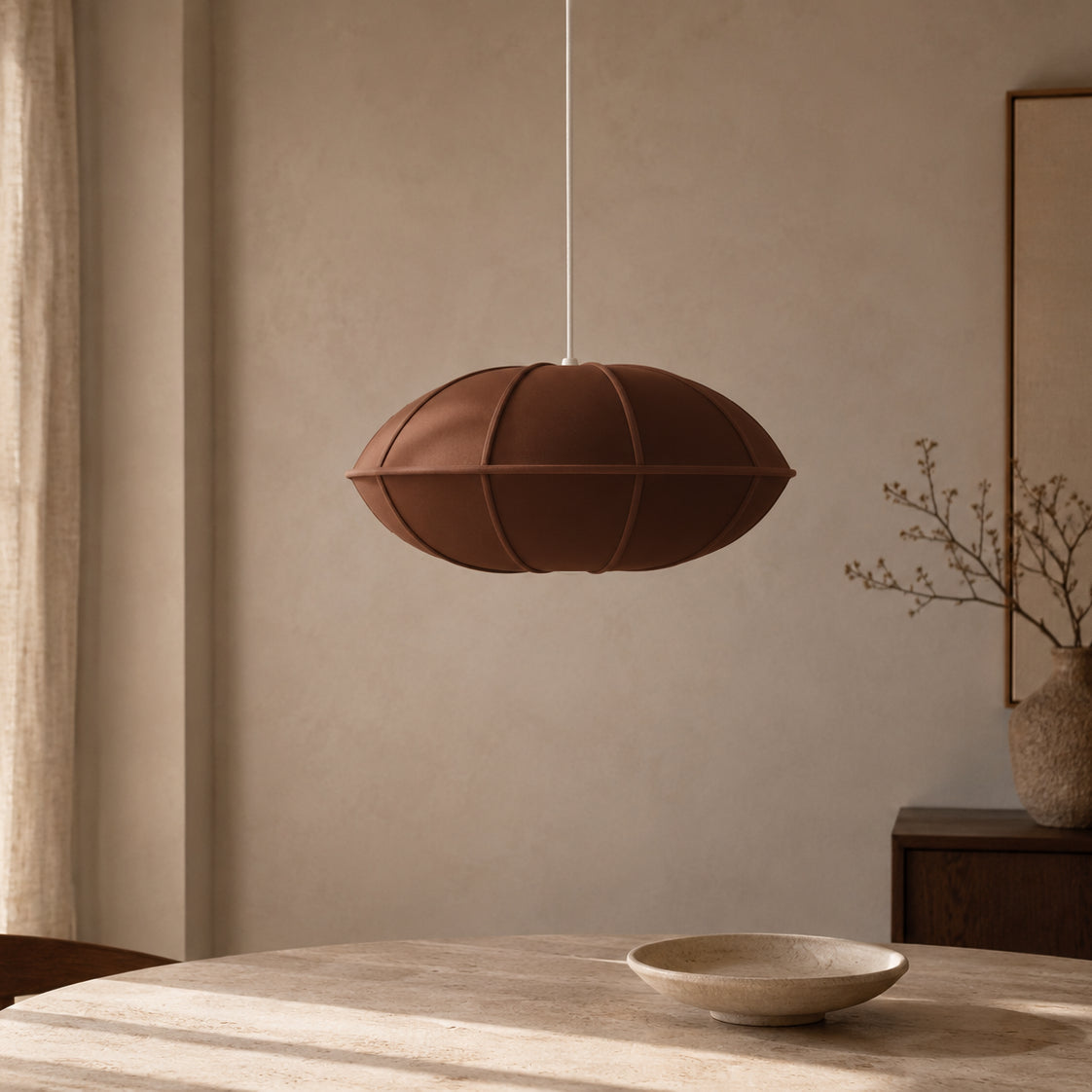 Disc Fabric Pendant Light - Brown