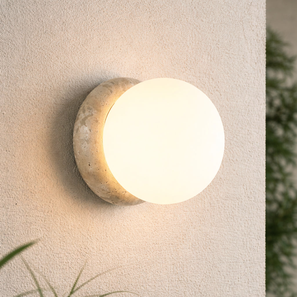 Outdoor Round Stone Base Wall Light