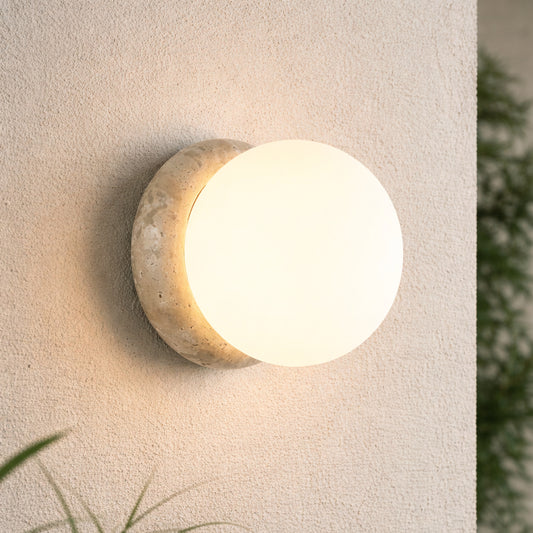 Outdoor Round Stone Base Wall Light
