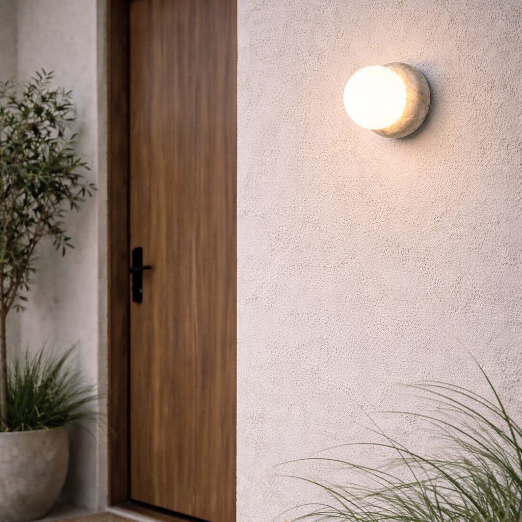 Outdoor Round Stone Base Wall Light