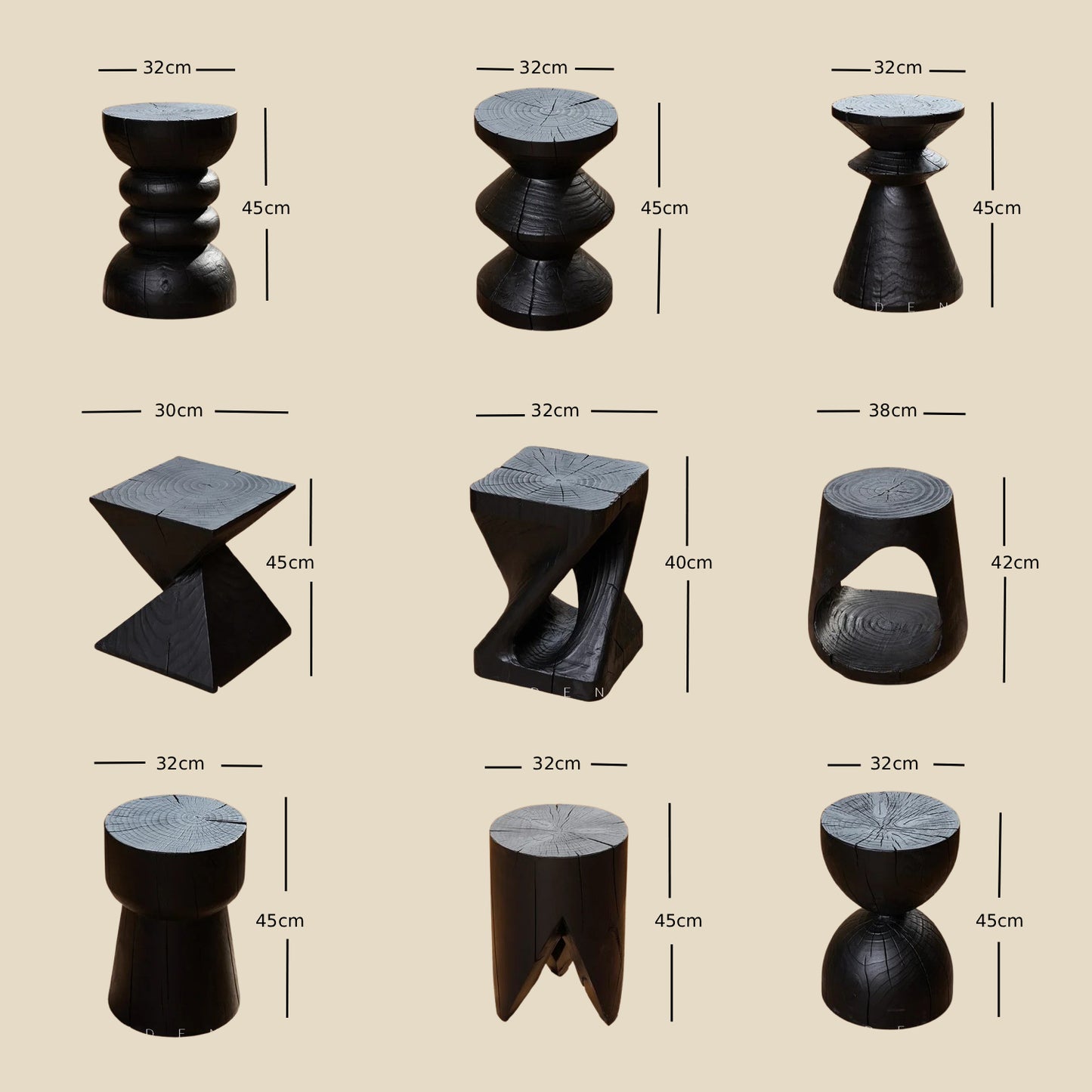 Carbonised Black Wooden Sculptural Plinth Side Table