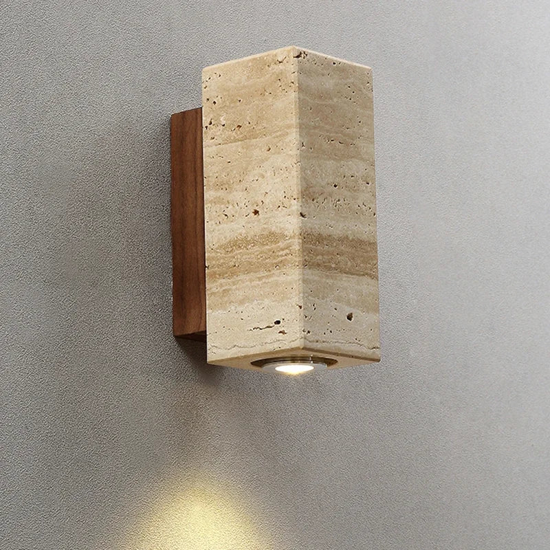 Travertine & Wood Wall Light