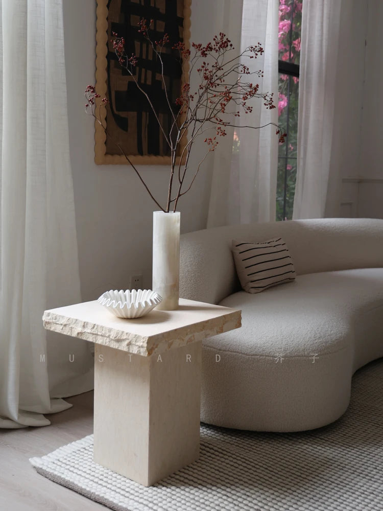 Raw Edge Travertine Side Table