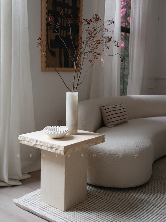 Raw Edge Travertine Side Table