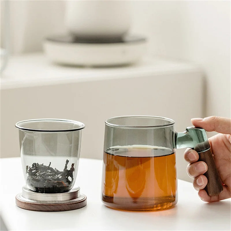 Smokey Glass & Wood Tea Pot