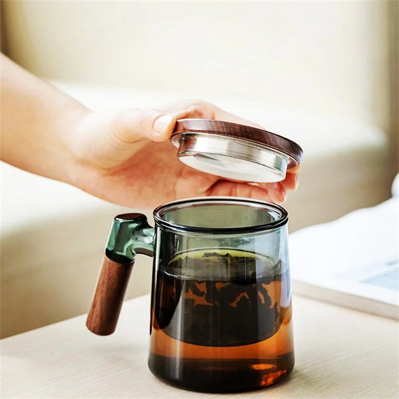 Smokey Glass & Wood Tea Pot