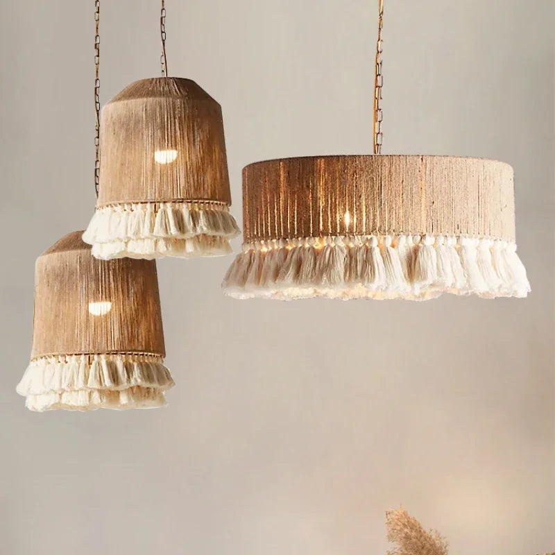 Boho Hemp Tassel Pendant Lights