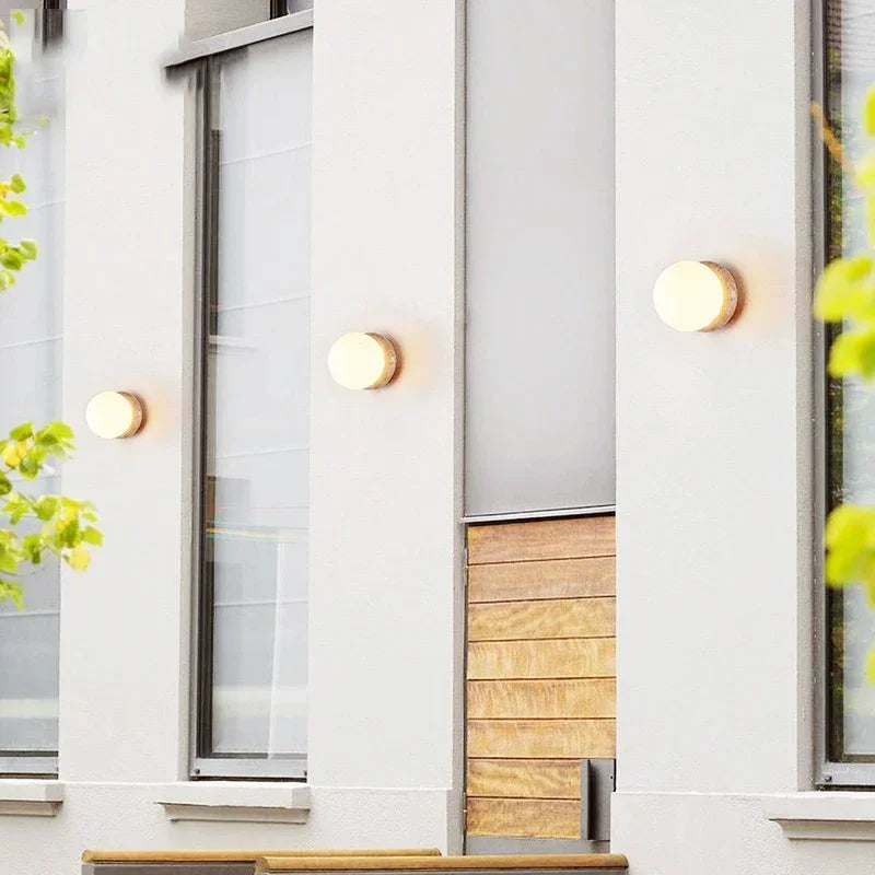 Outdoor Round Stone Base Wall Light