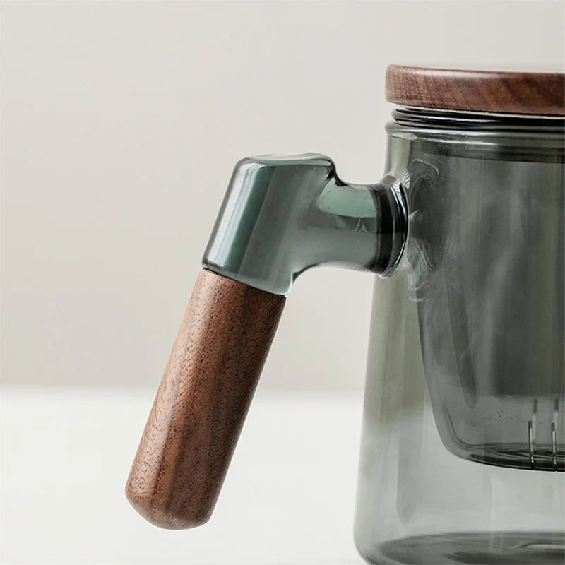 Smokey Glass & Wood Tea Pot