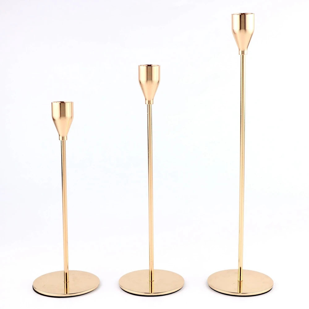 3pc Set of Gold Candle Holders