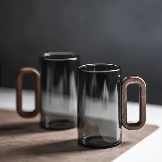 Smokey Glass & Wood Mug