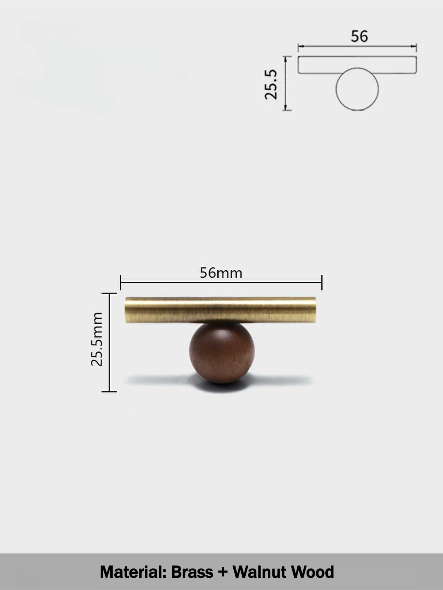 Brass and Walnut Cabinet Handle and Knob