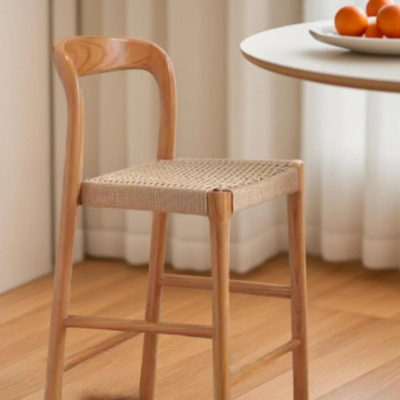 Camille Wooden Rattan Bar Stool Chair