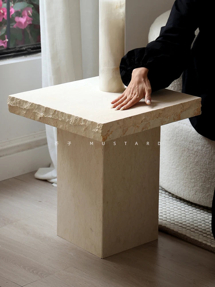 Raw Edge Travertine Side Table