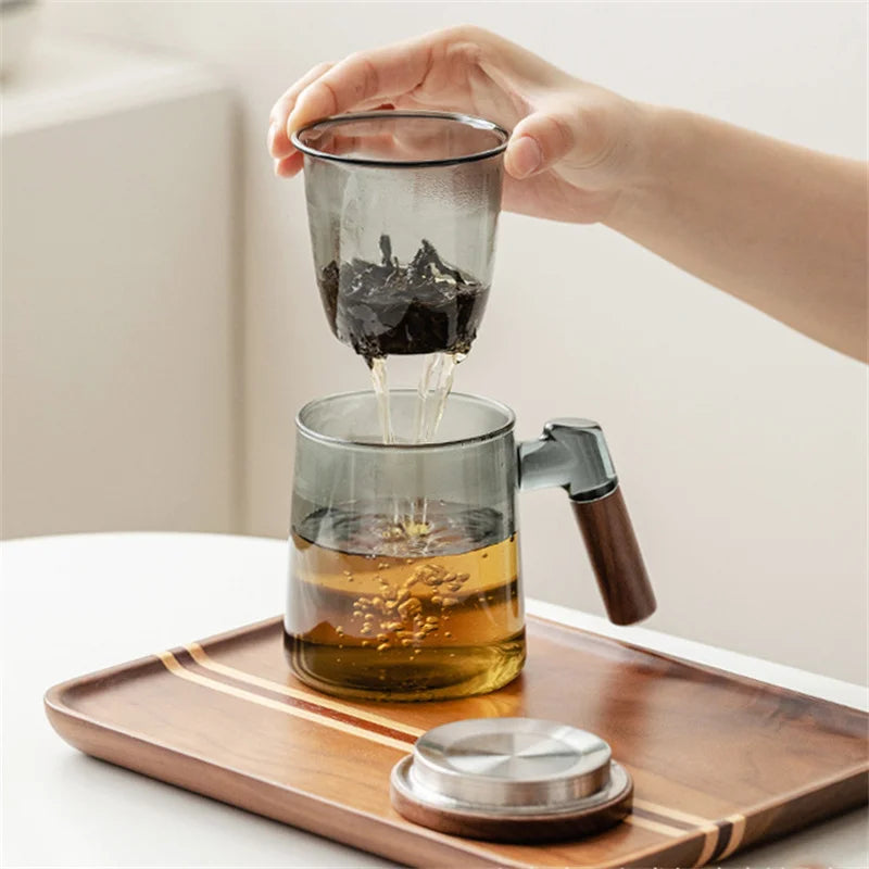 Smokey Glass & Wood Tea Pot