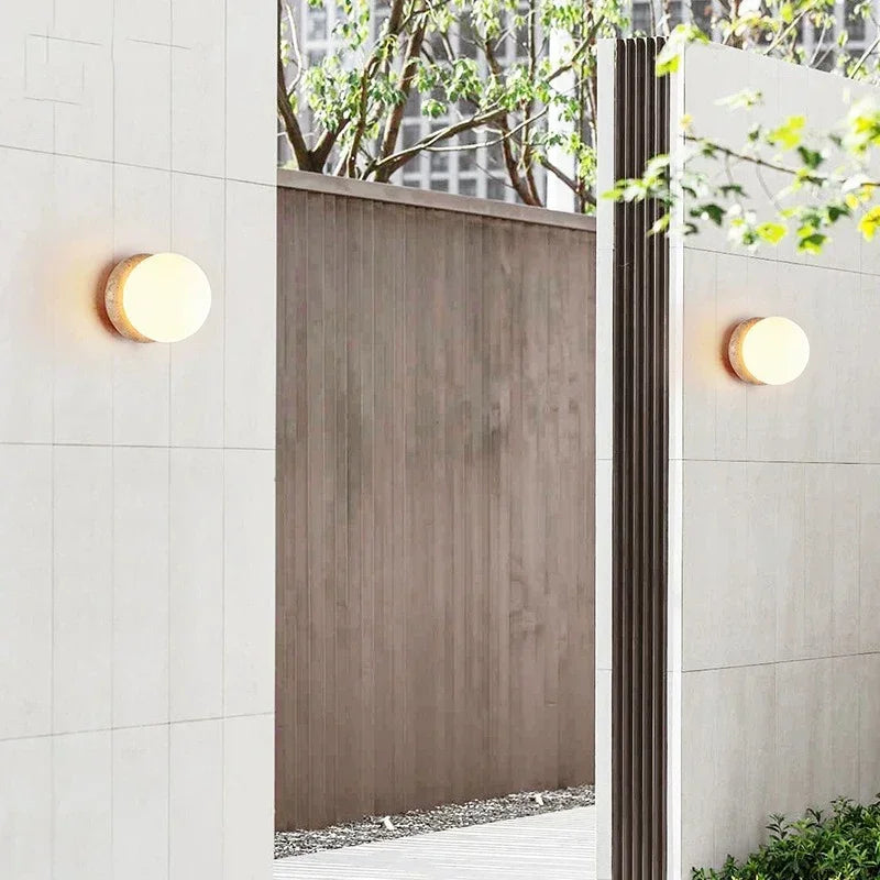 Outdoor Round Stone Base Wall Light