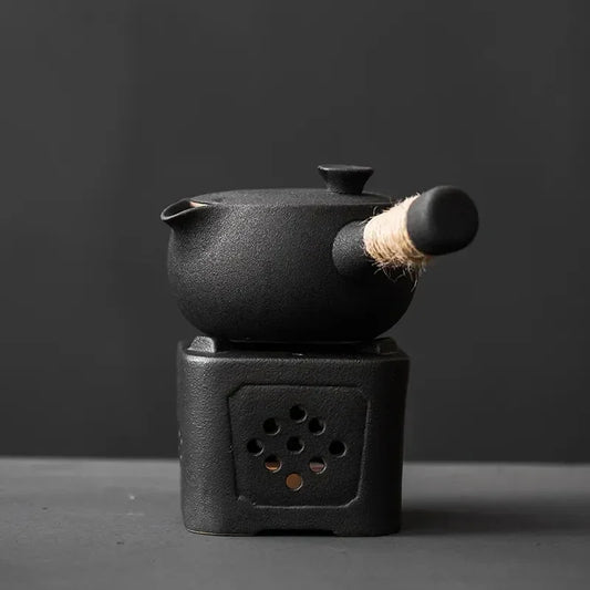 Black Ceramic Kyusu Teapot with Warmer