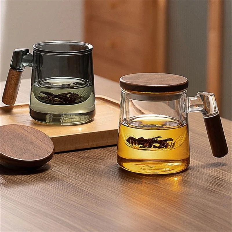 Smokey Glass & Wood Tea Pot