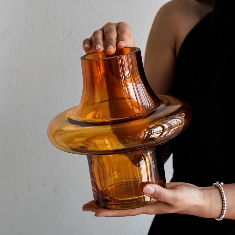 Amber Glass Geometric Ring Vase
